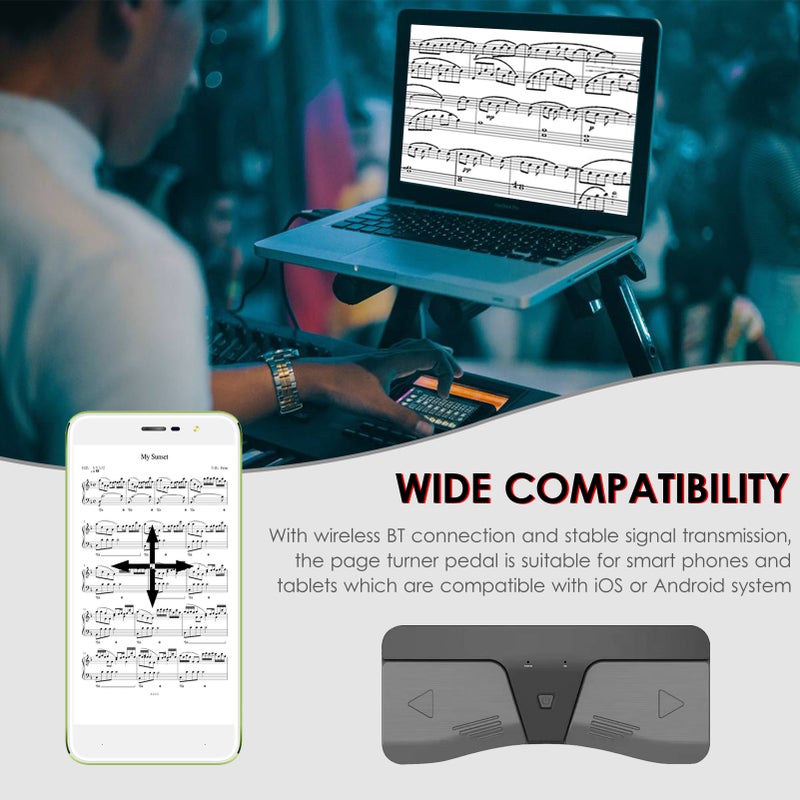 Wireless Page Turner Pedal: Black ABS & PC Portable Stable Anti-Slip Pad Foot-Operated - Hands-Free Easy Quiet Operation BT Page Turner for iOS Android Smart Phones Tablets Musical Players - Image 2