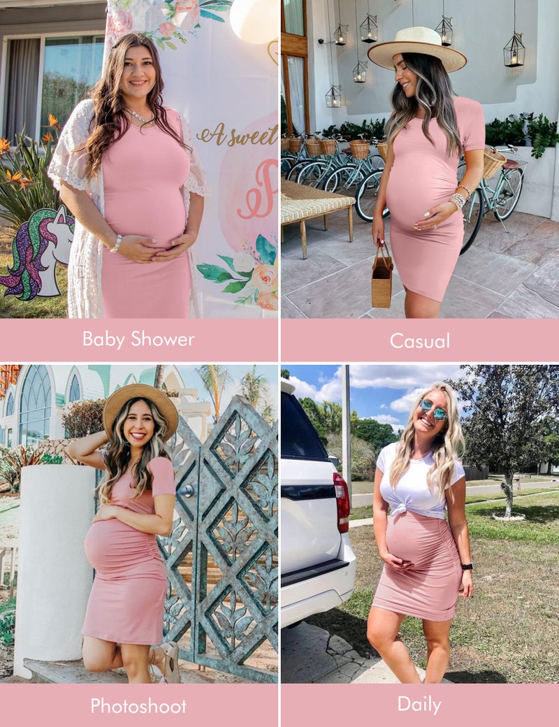 Peauty Spring Maternity Dresses Pink Baby Shower Dress for Photoshoot Beach Vacation Maternity Clothes Travel Pregnancy Outfit Casual Pregnant Dress (Dusty Pink L) - Image 2
