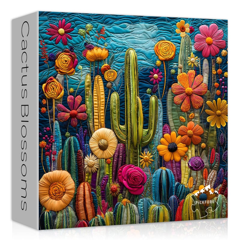 PICKFORU Cactus Puzzles for Adults 1000 Pieces,Unique Succulent Plant Puzzle Art,Cactus Flower Garden Puzzle,Colorful Impossible Challenge Jigsaw Puzzles for Adults - Image 1