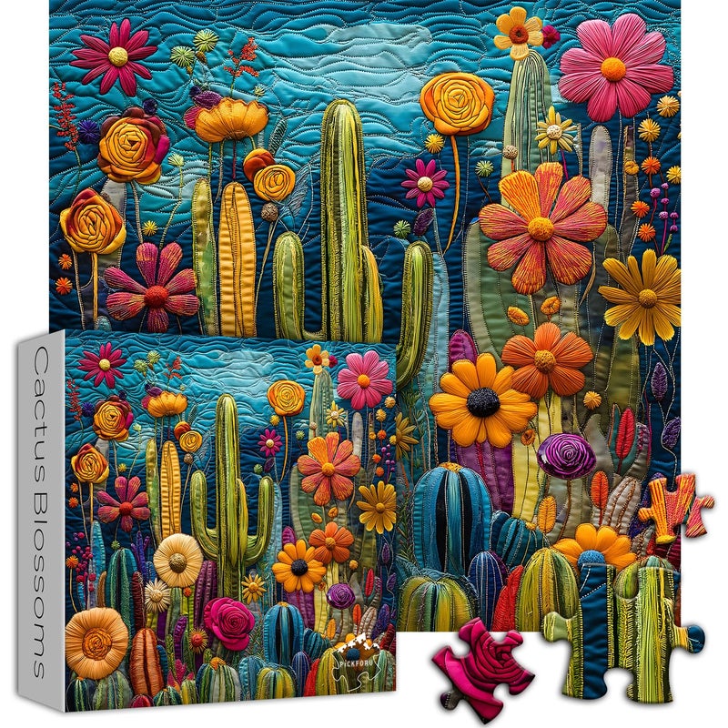 PICKFORU Cactus Puzzles for Adults 1000 Pieces,Unique Succulent Plant Puzzle Art,Cactus Flower Garden Puzzle,Colorful Impossible Challenge Jigsaw Puzzles for Adults - Image 2