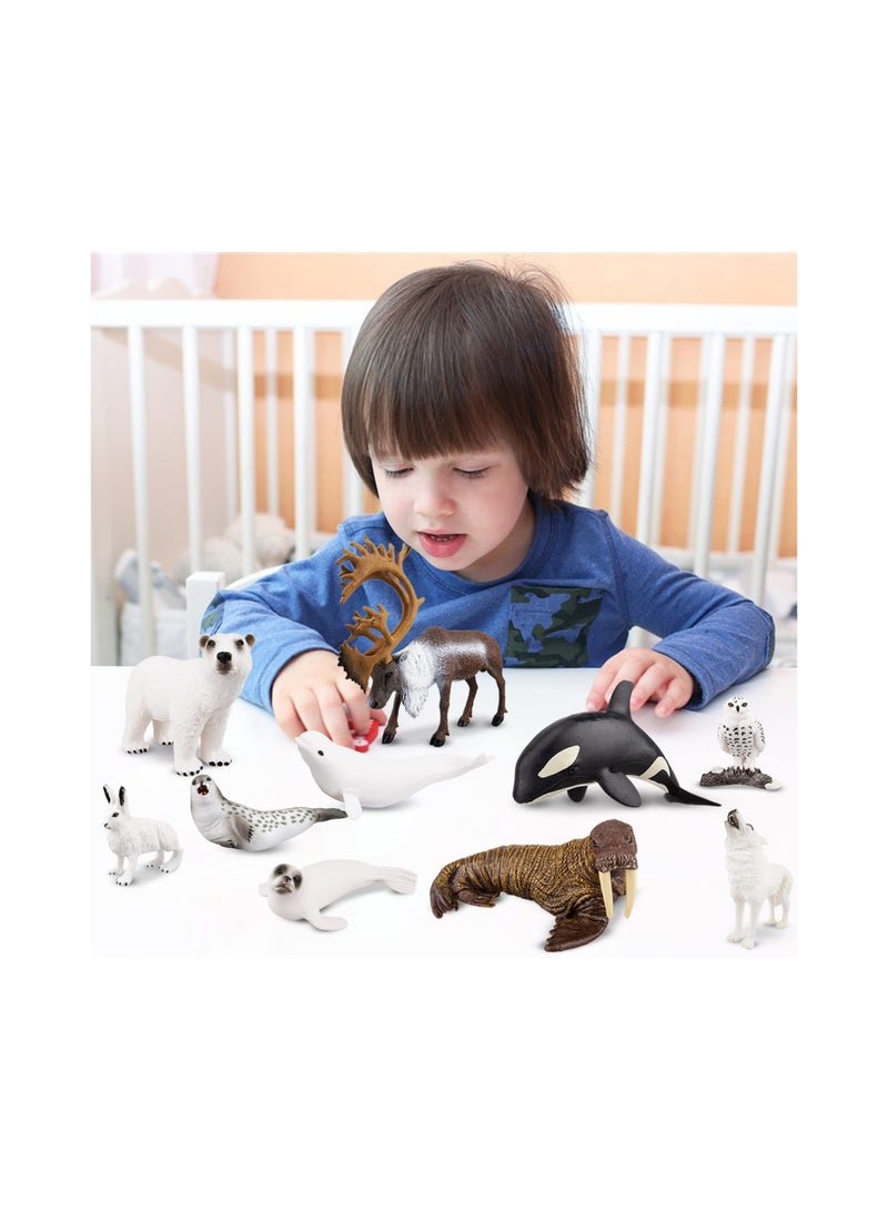 Zikra 10Pcs Realistic Polar Animal Figurines Plastic Arctic Set Includes Bear Caribou Whales Walrus Cake Toppers Birthday Toy Gift for Kids Toddlers - Image 2