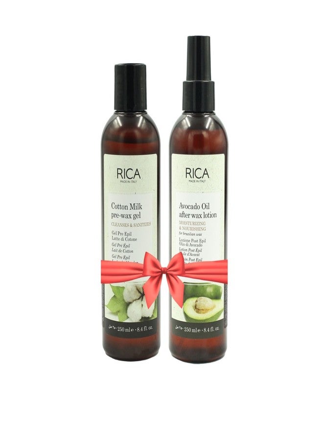 Rica Cotton Milk Pre Wax Gel & Avocado After Wax Lotion Combo | Hair Removal Skin Care Kit | Cleansing Gel & Soothing Lotion for Hydrated, Soft, Sensitive Skin - 2 x 250ml - Image 1
