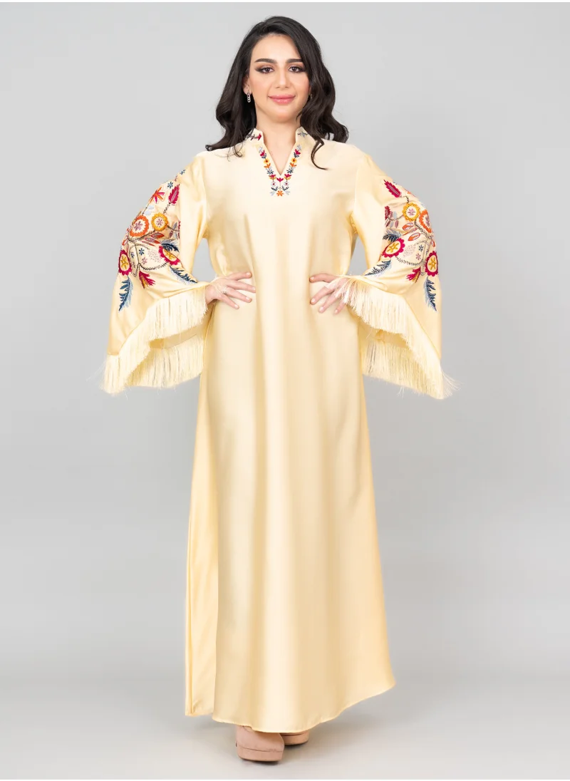 IKKXA Shimmer Detail Sleeves Embroidered Jalabiya IK1018 Yellow