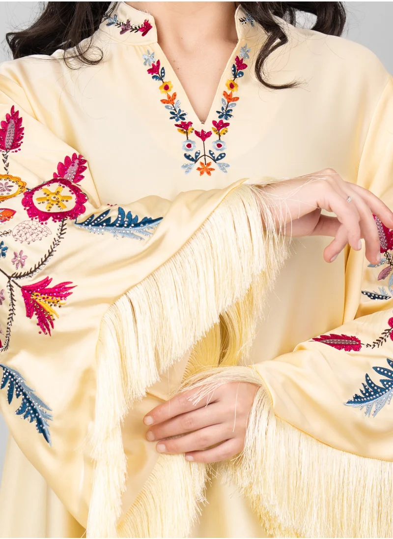 IKKXA Shimmer Detail Sleeves Embroidered Jalabiya IK1018 Yellow