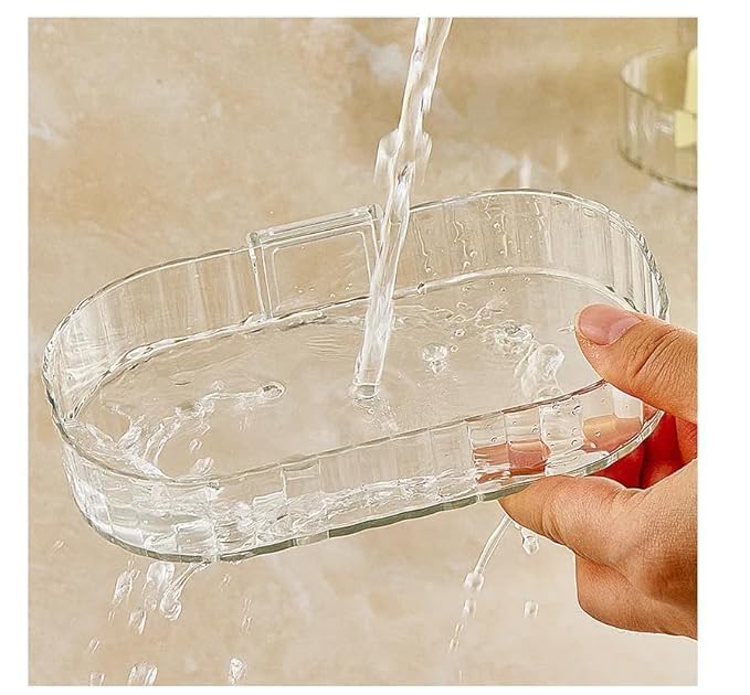 BRANCO مجموعة أطباق صابون بلاستيكية شفافة، طبق صابون للحمام، حامل صابون مجموعة علب، عبوة من 2، أبيض (متوسط) - Image 3