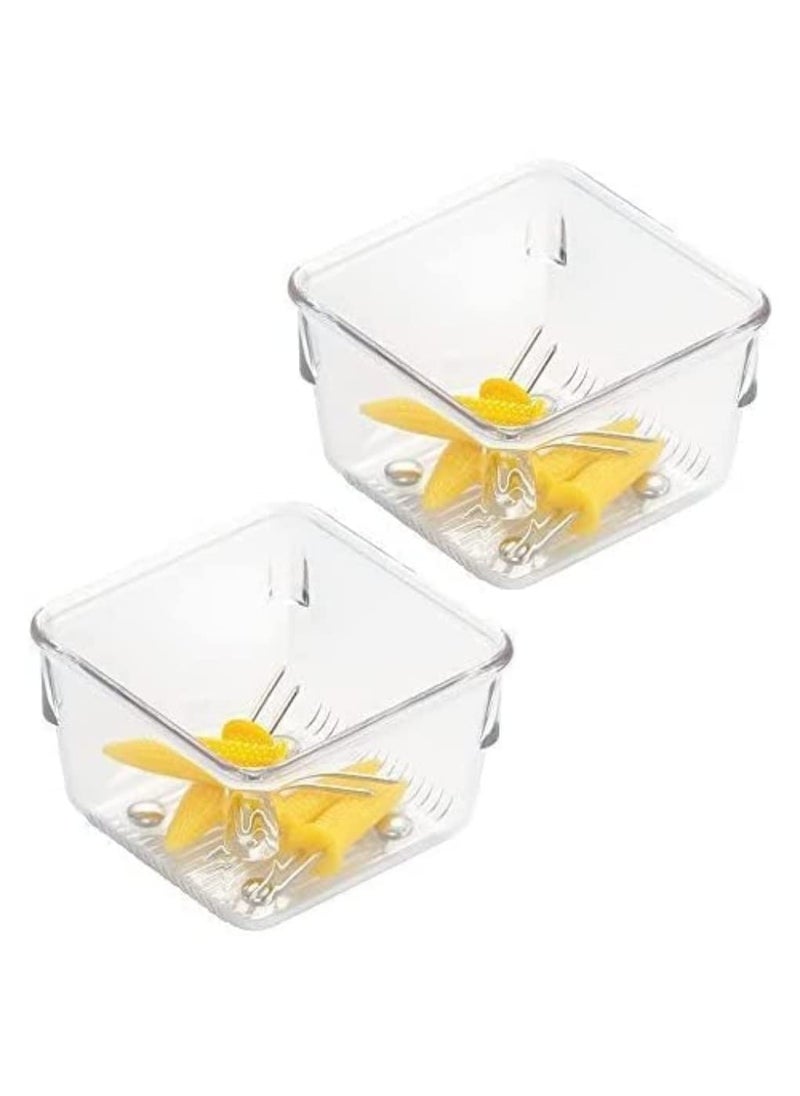 InterDesign iDesign Linus Plastic Drawer Organizer Storage Container for Vanity Bathroom Kitchen Drawers 3 x 3 x 2 Set of 2 Clear 
