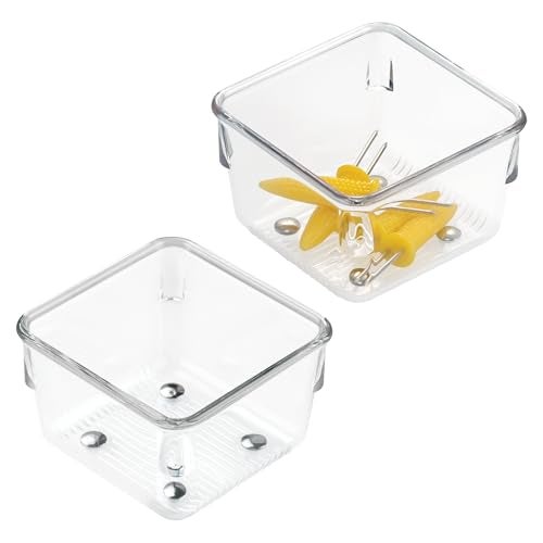 IDesign منظم أدراج بلاستيكي iDesign Linus لحاويات التخزين لحمام الماكياج والمطبخ 3 x 3 x 2 مجموعة من 2 شفاف - Image 1