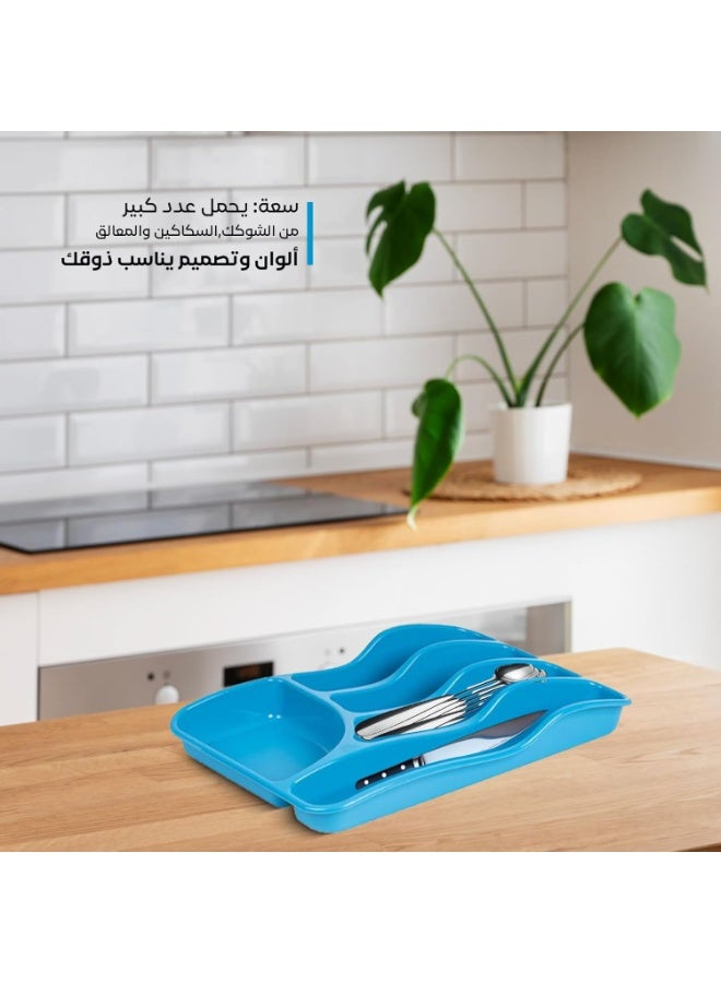 صينية أدوات المائدة - زرقاء - 5 أقسام - منظم أدراج للملاعق والشوك والسكاكين - Image 5