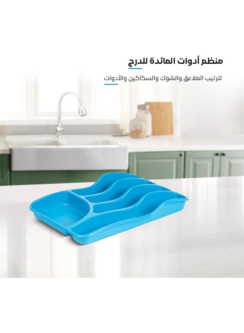 صينية أدوات المائدة - زرقاء - 5 أقسام - منظم أدراج للملاعق والشوك والسكاكين - Image 4
