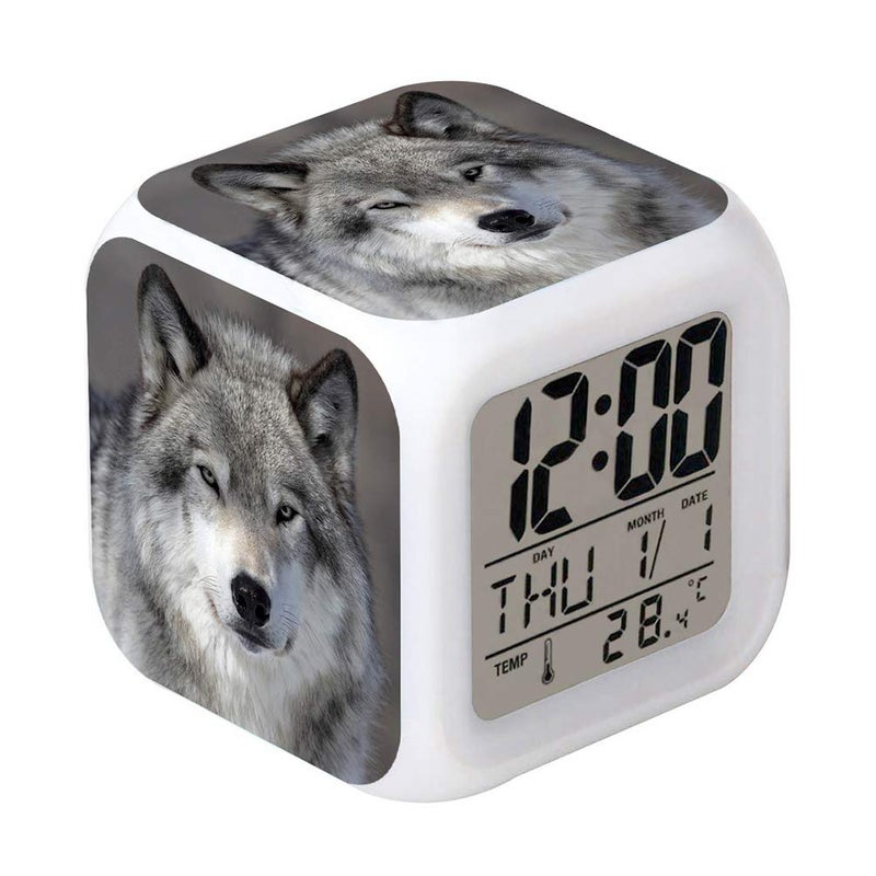 Cointone ساعة منبه LED بتصميم ذئب ساعة طاولة إبداعية مضيئة ساعة رقمية ملونة للبالغين والأطفال هدية عيد ميلاد
