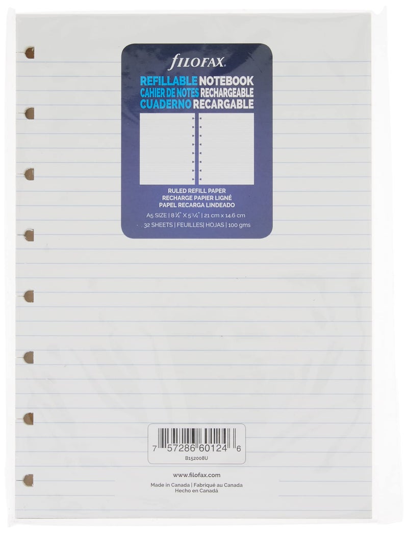 Filofax Notebooks A5 Ruled Journal Refill, Movable, 8 1/4 x 5 13/16 inches, 32 Cream Sheets Fits Filofax Refillable A5 (B152008U) - Image 2