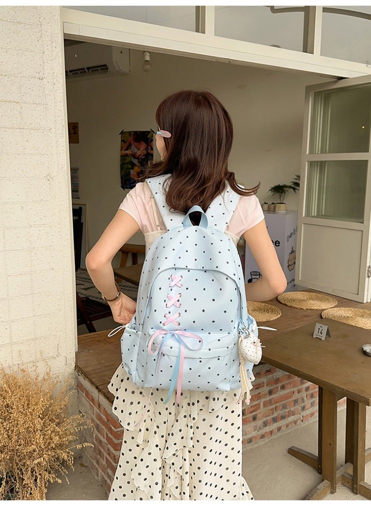New Star Pattern Aesthetic Backpack, Large Capacity Bow Ribbon School Bag for Girls, Student Daypack for Junior High School - Image 2