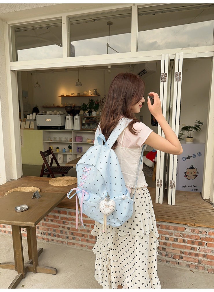 New Star Pattern Aesthetic Backpack, Large Capacity Bow Ribbon School Bag for Girls, Student Daypack for Junior High School - Image 3