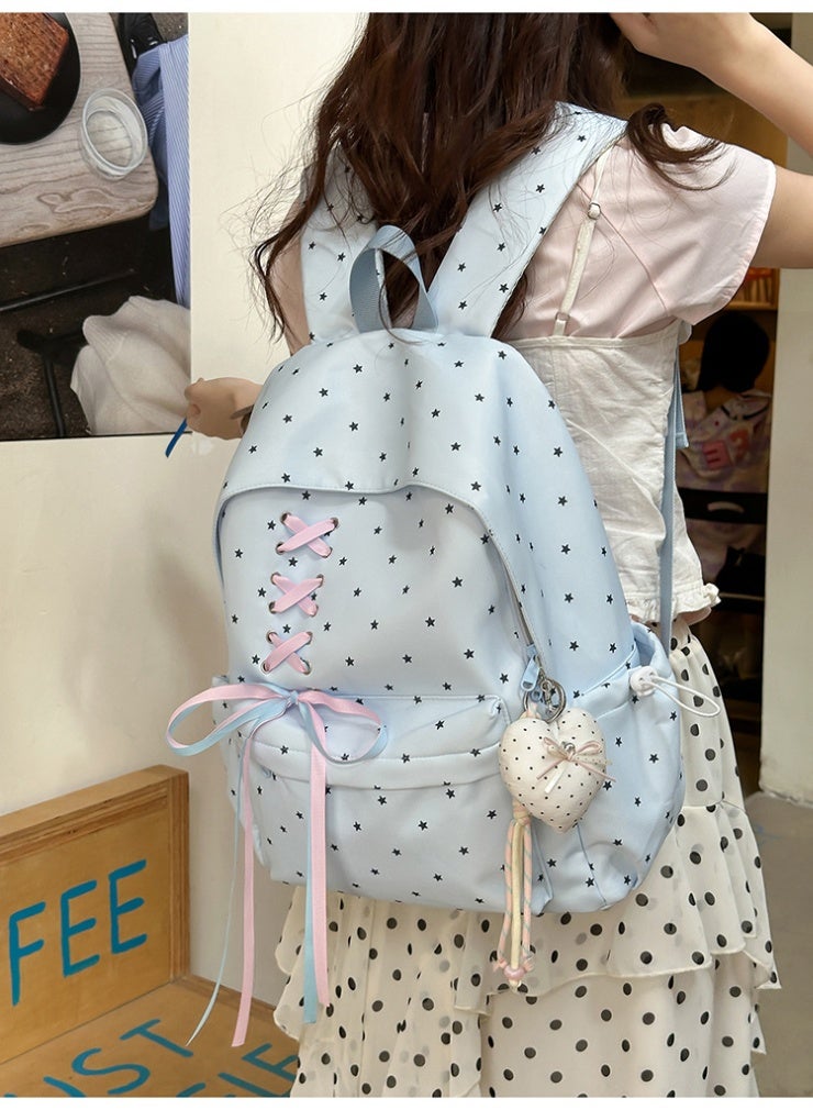 New Star Pattern Aesthetic Backpack, Large Capacity Bow Ribbon School Bag for Girls, Student Daypack for Junior High School - Image 5