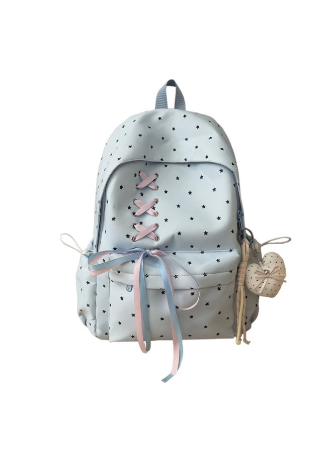 New Star Pattern Aesthetic Backpack, Large Capacity Bow Ribbon School Bag for Girls, Student Daypack for Junior High School - Image 1