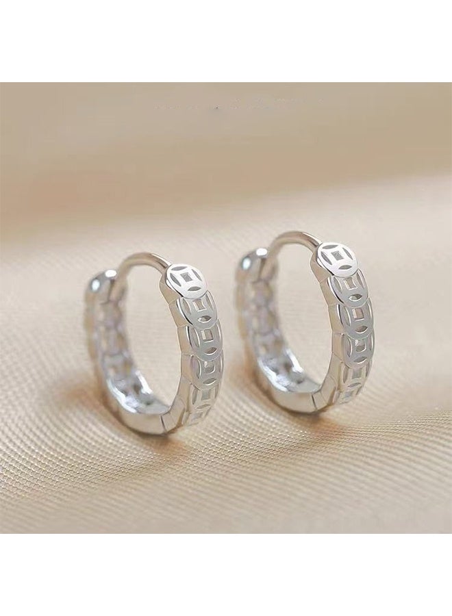 أقراط حلقة معدنية نسائية S925 على شكل عملة 1-2 زوج، مجموعة أقراط قابلة للحساسية مقاومة للماء للغضروف، مجوهرات خفيفة وعصرية كهدية للنساء - Image 1