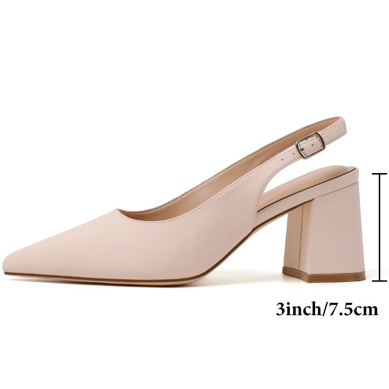 Mostrin Beige Block Slingback Heels for Women Nude Pointed Closed Toe Chunky Heels Office Work Shoes Women's Pumps for Business Casual - Image 5