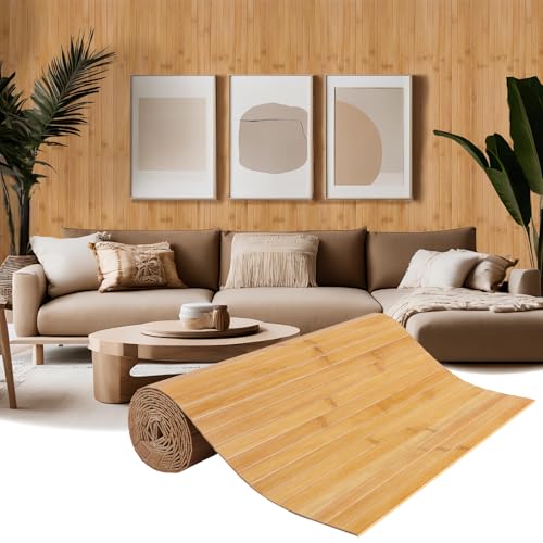 EYAYEN Natural Bamboo Wall Panel for Interior Wall Decor Pole Wrap Wainscoting Interior Wall Cladding Panel for Kitchen Island Bedroom Living Room OfficeDecor12 H x 96 L LightCarbonized - Image 1