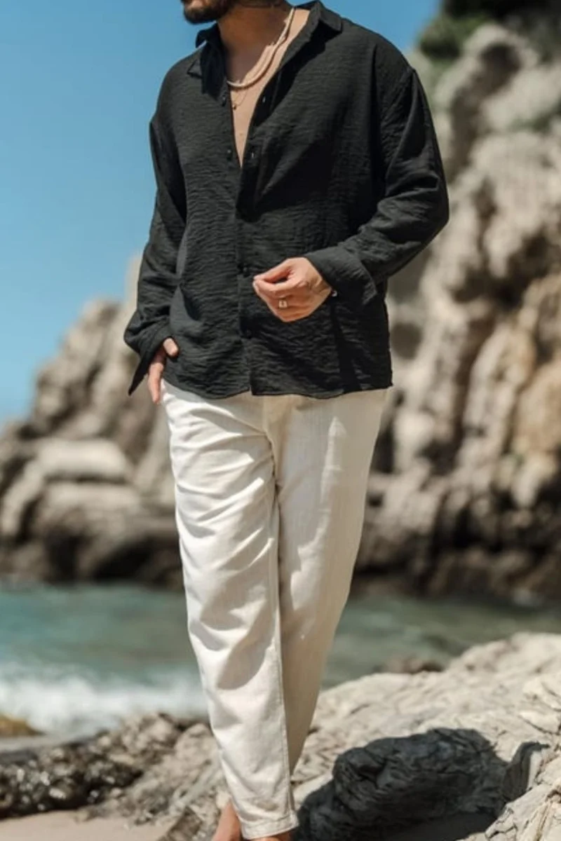 Cool Tarz Cool Style Men's Long Sleeve Shirt Collar Linen Oversize Shirt