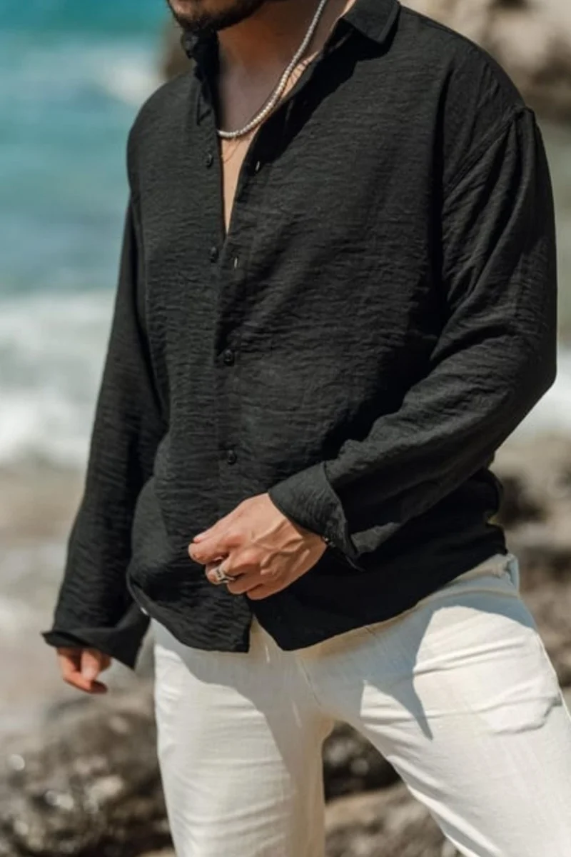 Cool Tarz Cool Style Men's Long Sleeve Shirt Collar Linen Oversize Shirt
