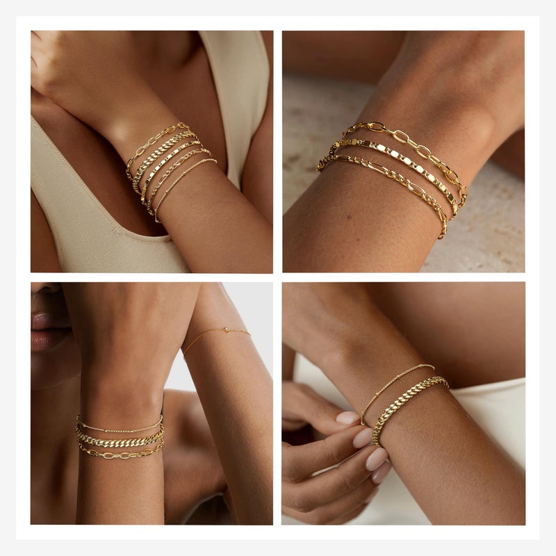 Gokeey Gold Bracelets for Women Trendy 14K Gold Plated Jewelry Sets Stack Dainty Stackable Paperclip Cuban Figaro Chain Bracelets Pack Layered Link Chain Bracelet for Women Cute 5pcs Adjustable - Image 5