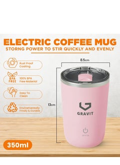 Gravit Automatic Stirring Mug 350ml - Rechargeable Electric Mixing Cup for Coffee, Milk, Cocoa - Stainless Steel Self-Stirring Cup - Anti-Rust Rotating Cup, Ideal for Home, Office, and Travel (Pink)  - Image 5