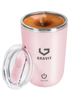 Gravit Automatic Stirring Mug 350ml - Rechargeable Electric Mixing Cup for Coffee, Milk, Cocoa - Stainless Steel Self-Stirring Cup - Anti-Rust Rotating Cup, Ideal for Home, Office, and Travel (Pink)  - Image 1