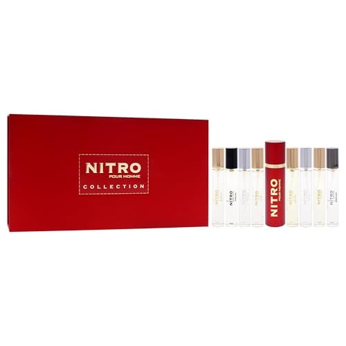 Dumont Nitro Collection by Dumont for Men – 9pc Mini Gift Set: 8 x 0.34oz EDP Vials (Black, Green, Intense, Platinum, Red, White, Blue, Nitro Pour Homme) + Travel Spray Case - Image 3