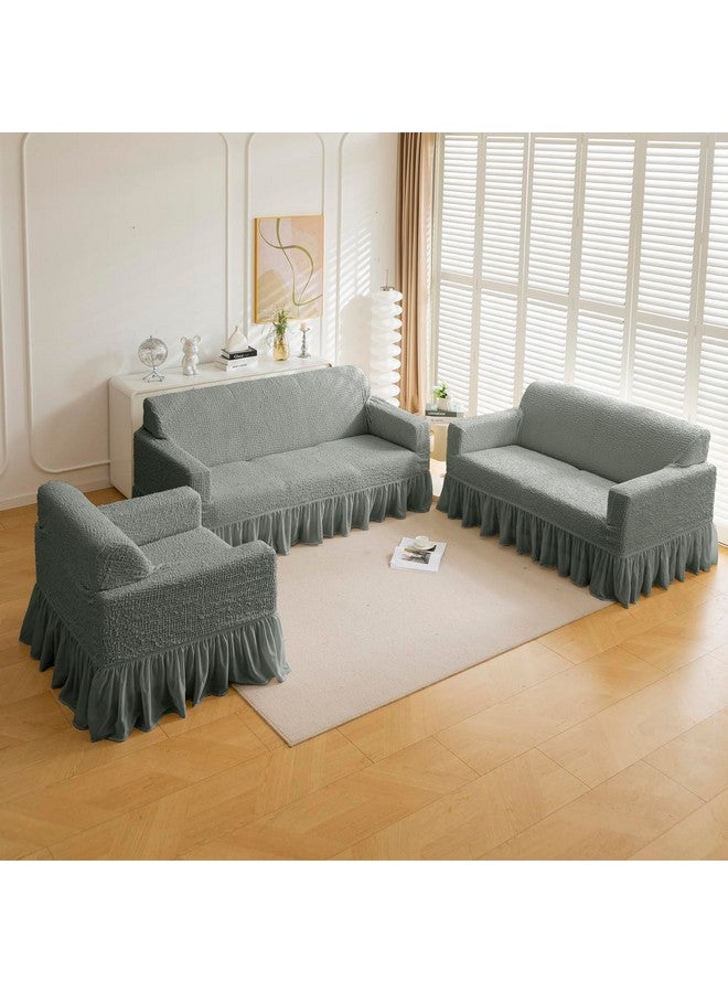 هاوس أوف كويرك غطاء أريكة بنمط إيطالي عالمي - غطاء أريكة قابل للتمدد بتصميم أنيق، نسيج بوليستر ناعم - ملائم للشكل، واقي قابل للغسل للحيوانات الأليفة والأطفال والانسكابات (مقعدين، رمادي) - Image 4