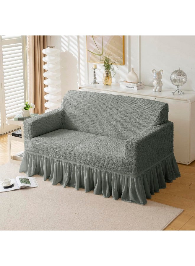 هاوس أوف كويرك غطاء أريكة بنمط إيطالي عالمي - غطاء أريكة قابل للتمدد بتصميم أنيق، نسيج بوليستر ناعم - ملائم للشكل، واقي قابل للغسل للحيوانات الأليفة والأطفال والانسكابات (مقعدين، رمادي) - Image 2