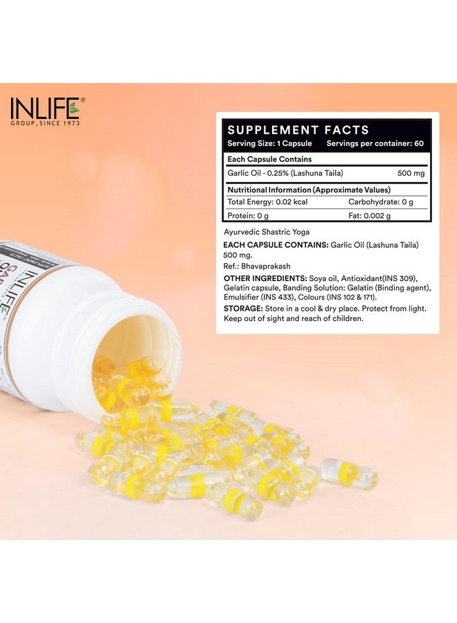 INLIFE Natural Garlic Oil Capsules for Heart Health and Immune Support for Men and Women - 60 Liquid Filled Capsules (Pack of 1) - Image 2