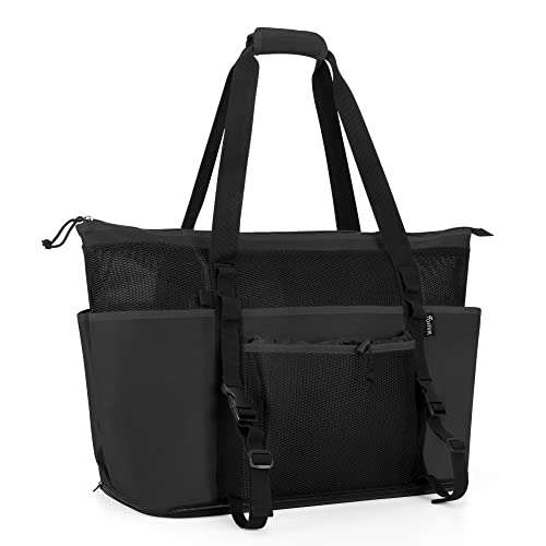 Fasrom Extra Large Mesh Beach Bag with Zipper Bottom, Family Beach Tote Bag with Wet and Dry Separation (Patent Design), Black - Image 1