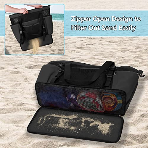 Fasrom Extra Large Mesh Beach Bag with Zipper Bottom, Family Beach Tote Bag with Wet and Dry Separation (Patent Design), Black - Image 3