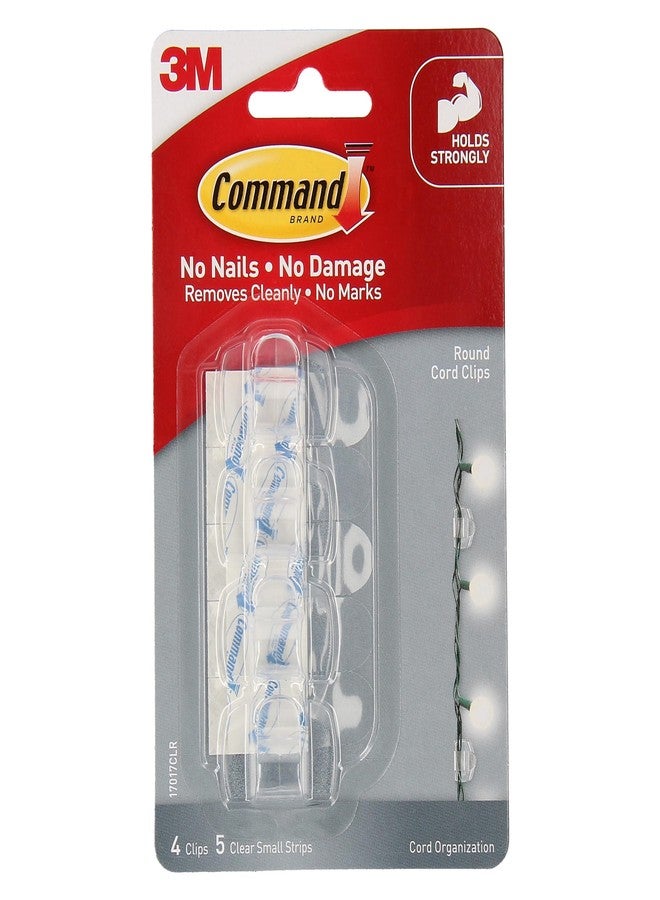 Command 3M Command Round Cord Clips, No paint damage, Hold Strongly, Reusable, Adhesive Hooks For cord organisation, Multi-Surface (Transparent, 4 clips, 5 Strips) - Image 1