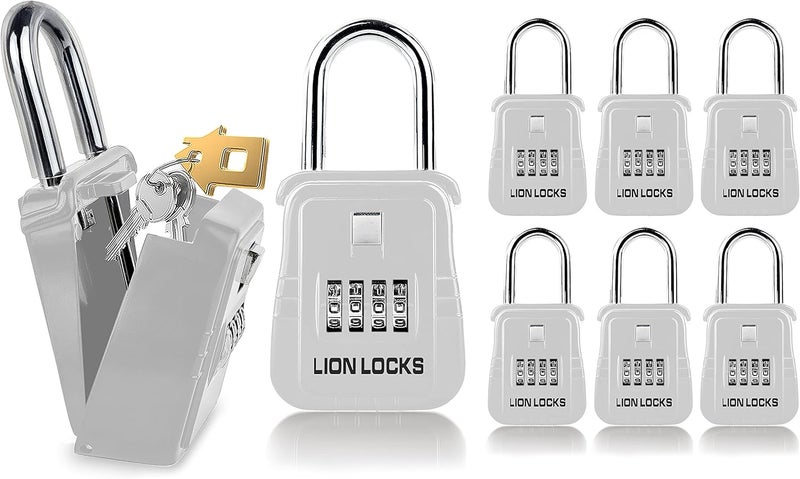 Lion Locks 1500 Key Lock Box with Code, Lockbox for Keys Outdoor, Realtor Lock Box for Short-Term Rentals, Holds 5 Keys (6 Pack, White) - Image 1
