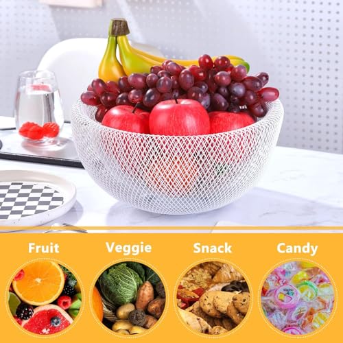 Home-Cloud HomeCloud Metal Wire Mesh Fruit Bowl | Creative and Stylish Round Storage Basket for Fresh Fruits and Vegetables, Perfect for Modern Kitchens and Elegant Home Decor (White, Small) - Image 5