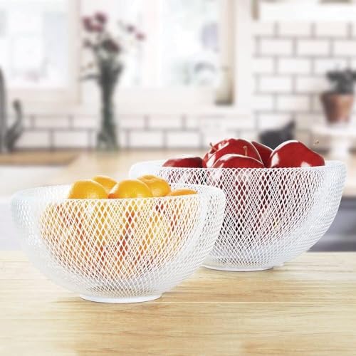Home-Cloud HomeCloud Metal Wire Mesh Fruit Bowl | Creative and Stylish Round Storage Basket for Fresh Fruits and Vegetables, Perfect for Modern Kitchens and Elegant Home Decor (White, Small) - Image 3