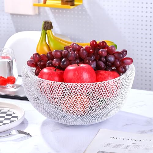 Home-Cloud HomeCloud Metal Wire Mesh Fruit Bowl | Creative and Stylish Round Storage Basket for Fresh Fruits and Vegetables, Perfect for Modern Kitchens and Elegant Home Decor (White, Small) - Image 4