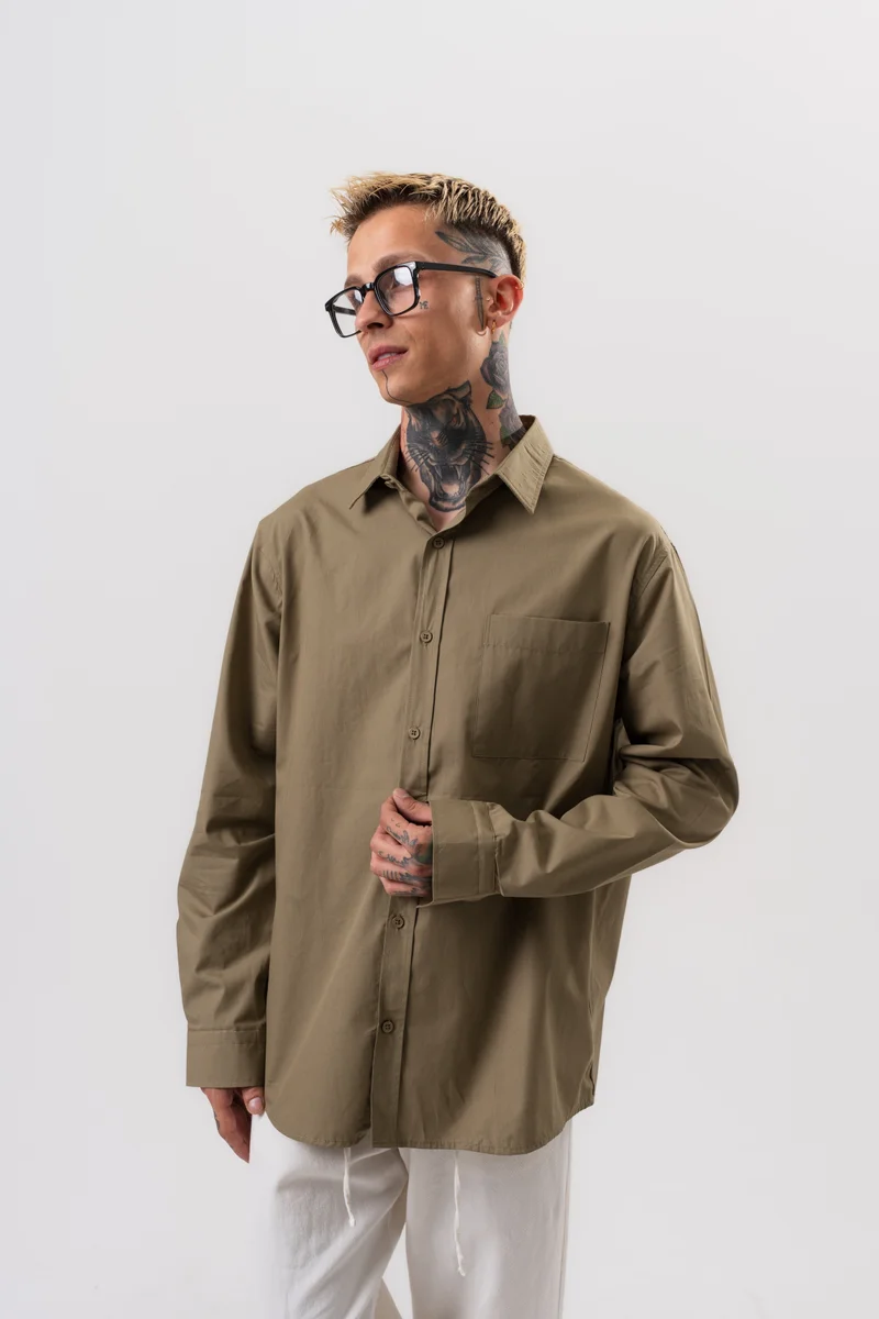 RESPIRE Men's Poplin Oversize Shirt Khaki