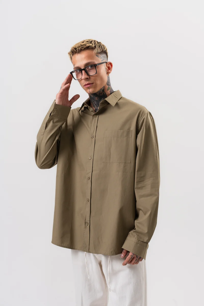RESPIRE Men's Poplin Oversize Shirt Khaki