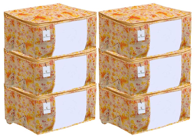 Kuber Industries Flower Print Underbed Storage Bag Storage Organiser Blanket Cover Set of 6 Red Extra Large SizeCTKTC014179 - Image 1