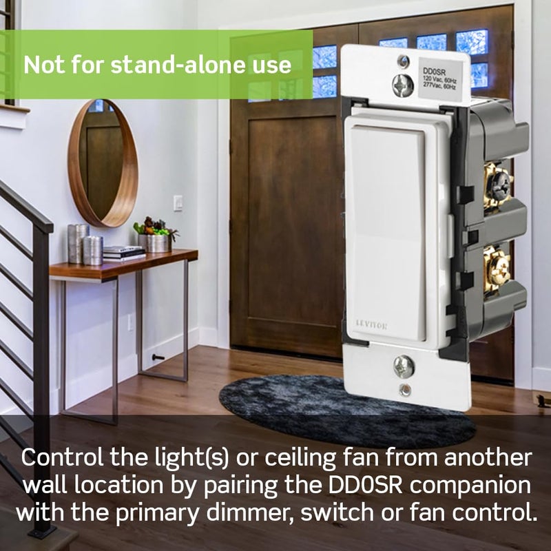 Leviton Decora Smart Switch Companion for Multi-Location Switching (Not for stand-alone use), 120VAC, 60Hz DD0SR-1RM, White, Light Almond - Image 2