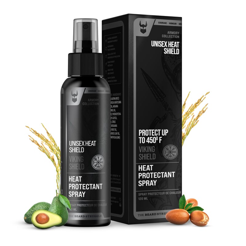 The Beard Struggle Beard & Hair Heat Protectant Spray - Viking Shield Beard Spray for Men, Protects Hair from Heat Damage of Straightener and Styling - Argan Oil Thermal Protector Spray - Protect Up To 450Âº F - 4 Fl Oz - Image 1