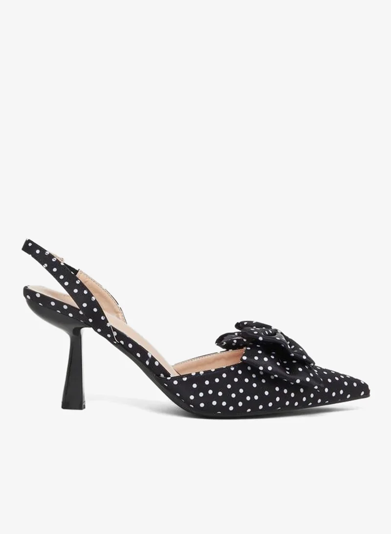 Styli Black Polka Dot Bow Slingback Shoes