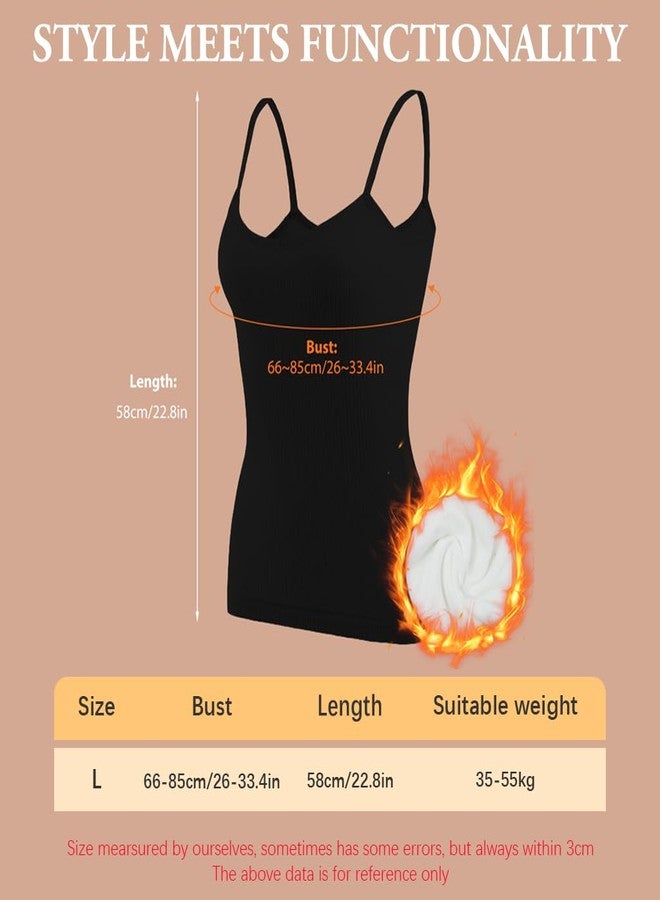 PALAY® Thermal Wear for Women Set V Neck Fleece Lined Thermal Top Winter Inner Wear Slim Fit Cotton Warmer Underwear Tops Camisole Thermals Comfy Stretchy Base Layer Vest Thermal for Women - Black - Image 2