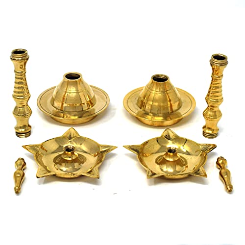 Hashcart Brass Kerala Diya for Pooja - Diwali Diya for Pooja - Kutthu Vilakku Samai Diya for Puja Diwali Decorations - Indian Diwali Gifts [10 inch, Set of 2] - Image 2