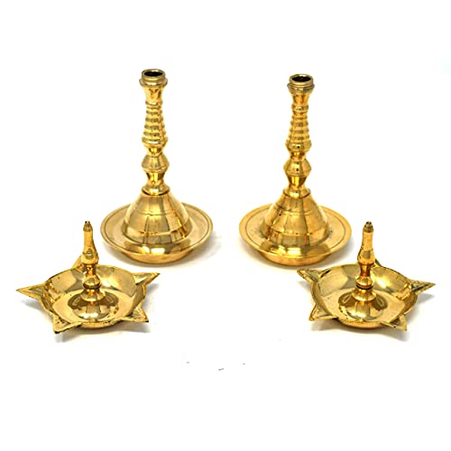 Hashcart Brass Kerala Diya for Pooja - Diwali Diya for Pooja - Kutthu Vilakku Samai Diya for Puja Diwali Decorations - Indian Diwali Gifts [10 inch, Set of 2] - Image 3