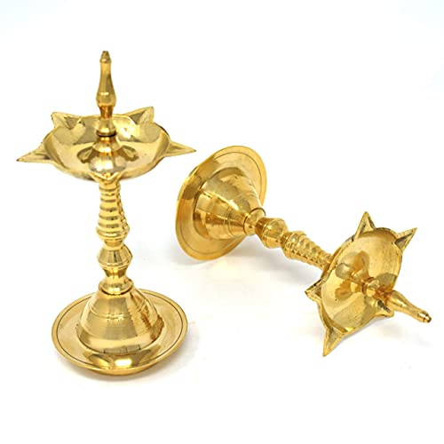 Hashcart Brass Kerala Diya for Pooja - Diwali Diya for Pooja - Kutthu Vilakku Samai Diya for Puja Diwali Decorations - Indian Diwali Gifts [10 inch, Set of 2] - Image 4