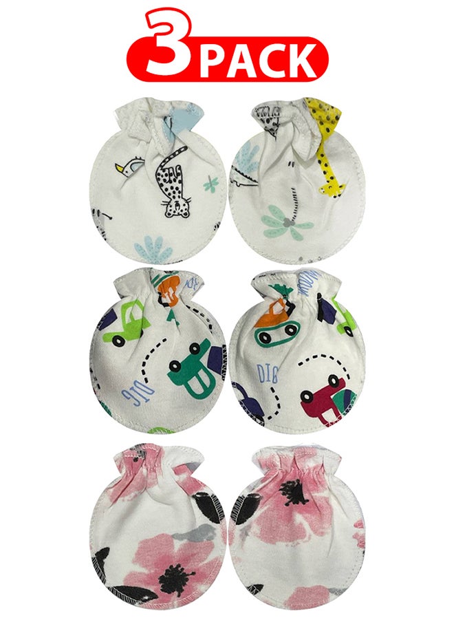 MARGOUN 3 Packs Newborn Baby Mittens Anti Scratch Baby Mittens No Scratch Mittens Baby Gloves for 0-6 Months Boys Girls Multicolour  - Image 1