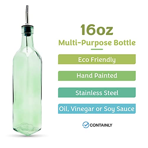 Containly 16oz Glass Olive Oil/Vinegar Bottle for Kitchen, Olive Oil Dispenser With Stainless Steel Spout for Easy Pouring (16 oz) - Image 2